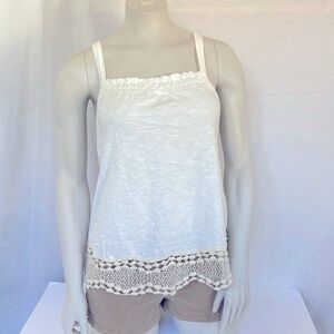 COPY - DEMOCRACY Jeans Sleeveless Ruched Neck Sz Medium Beige Tank Top Crochet …